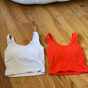 Women's White and Orange Tank Tops